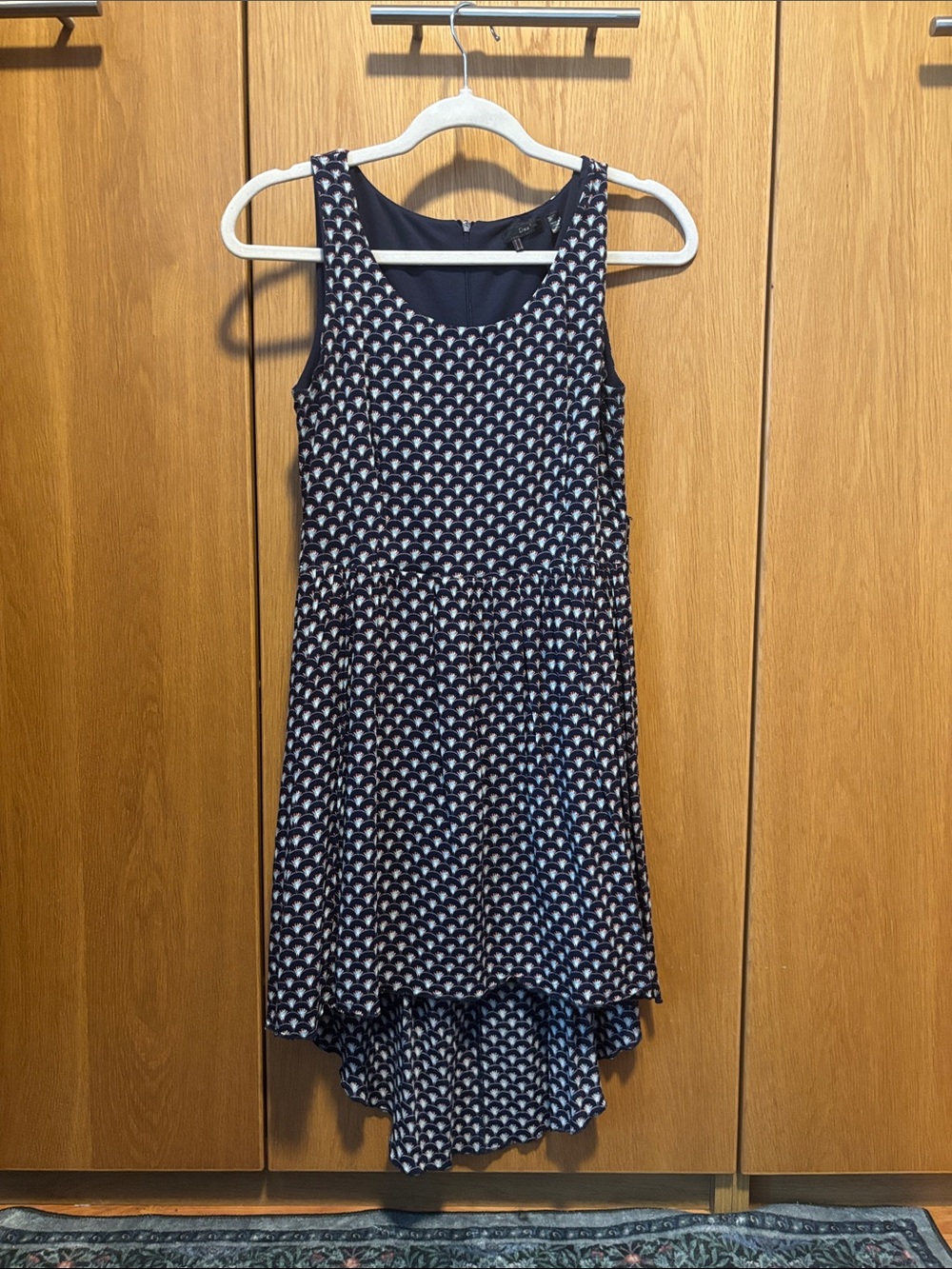 Dex Navy and White Asymmetrical Sleeveless Dress
